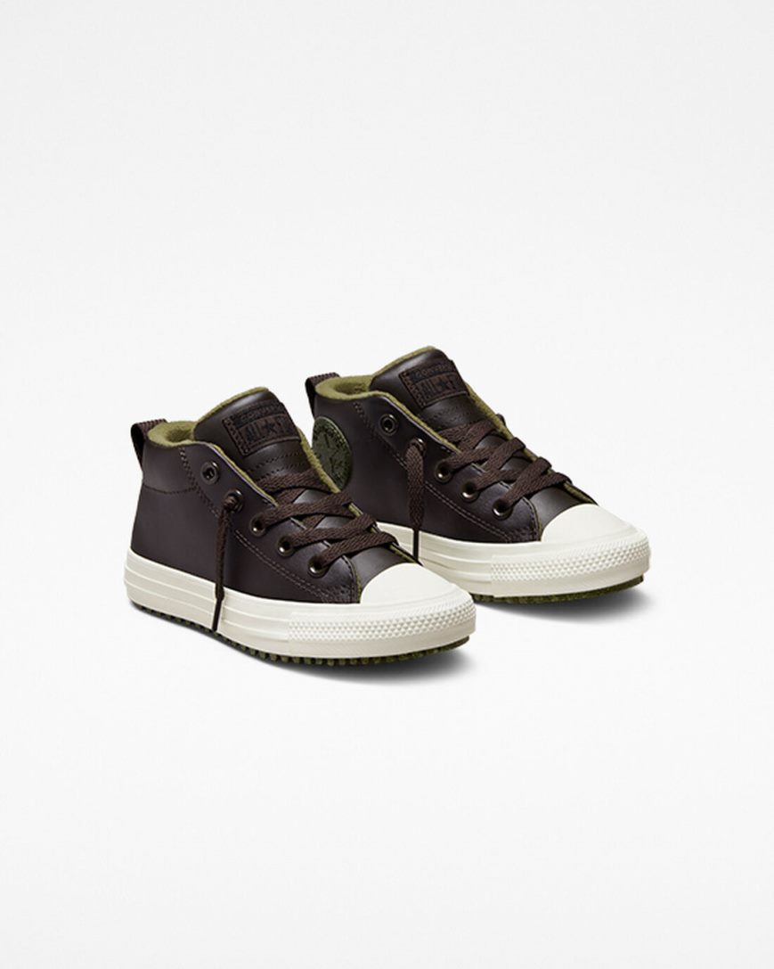 Boys' Converse Chuck Taylor All Star Street Boot Leather High Top Shoes Brown | AU 4930CP